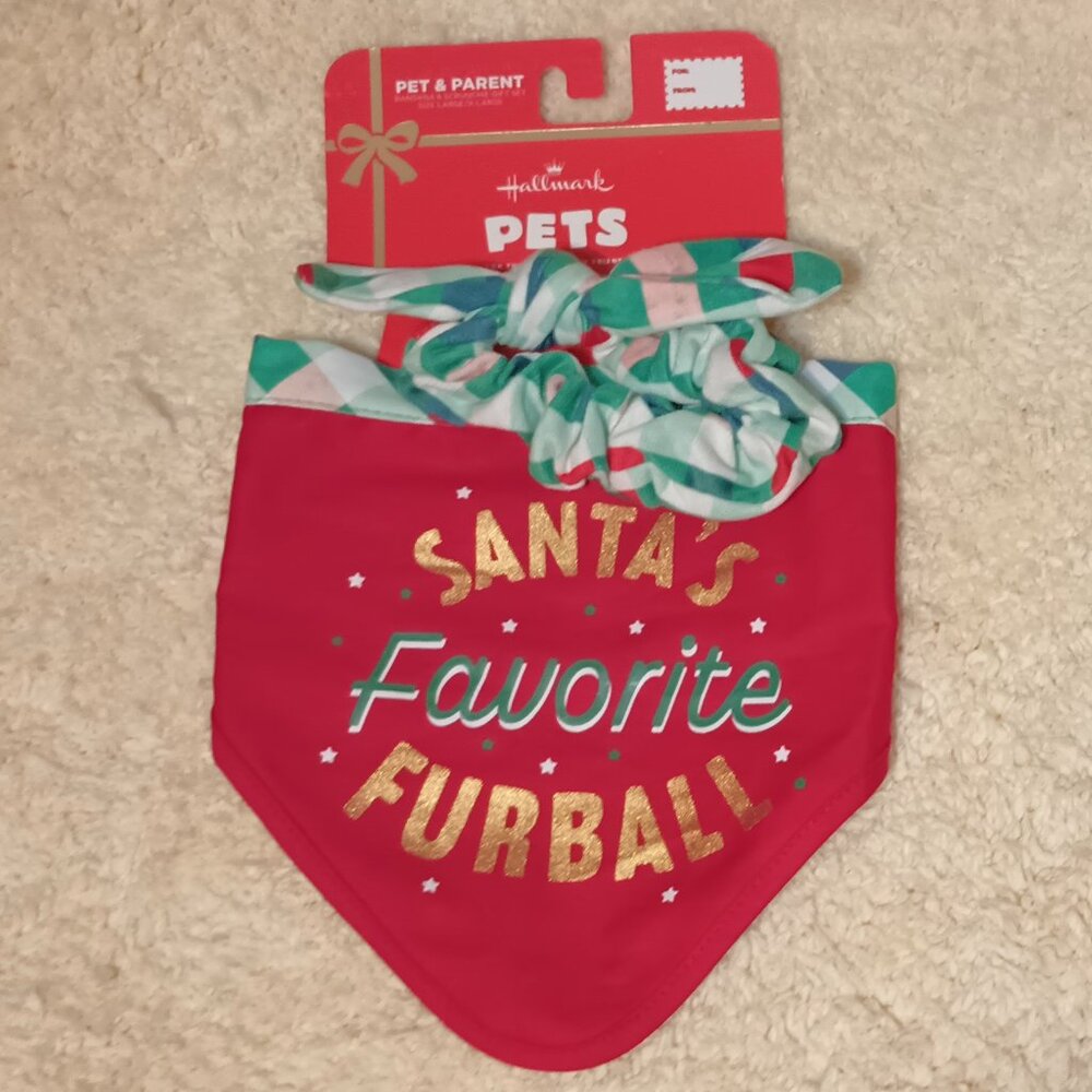 NWT~Hallmark Pet & Parent Christmas Bandana & Scrunchie Gift Set (Large/X-Large)